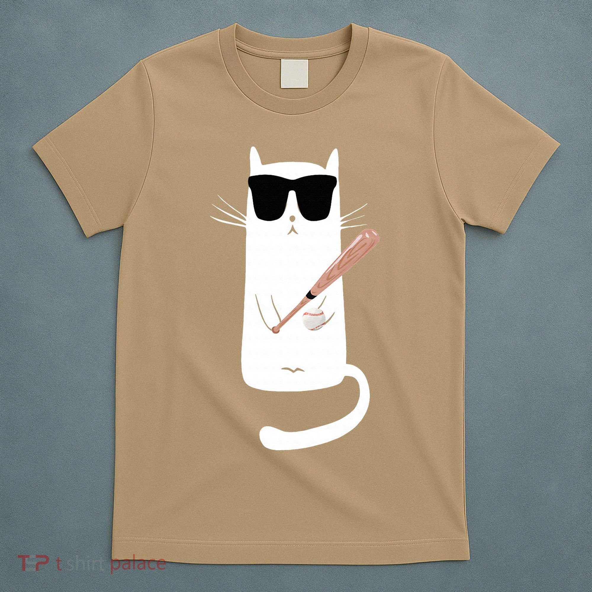 Funny Cat Wearing Sunglasses Playing Baseball T-Shirt