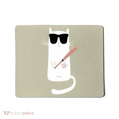 Funny Cat Wearing Sunglasses Playing Baseball Mousepad