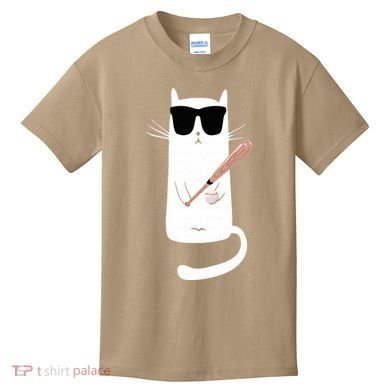 Funny Cat Wearing Sunglasses Playing Baseball Kids T-Shirt
