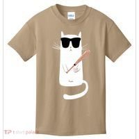Funny Cat Wearing Sunglasses Playing Baseball Kids T-Shirt thumb 0