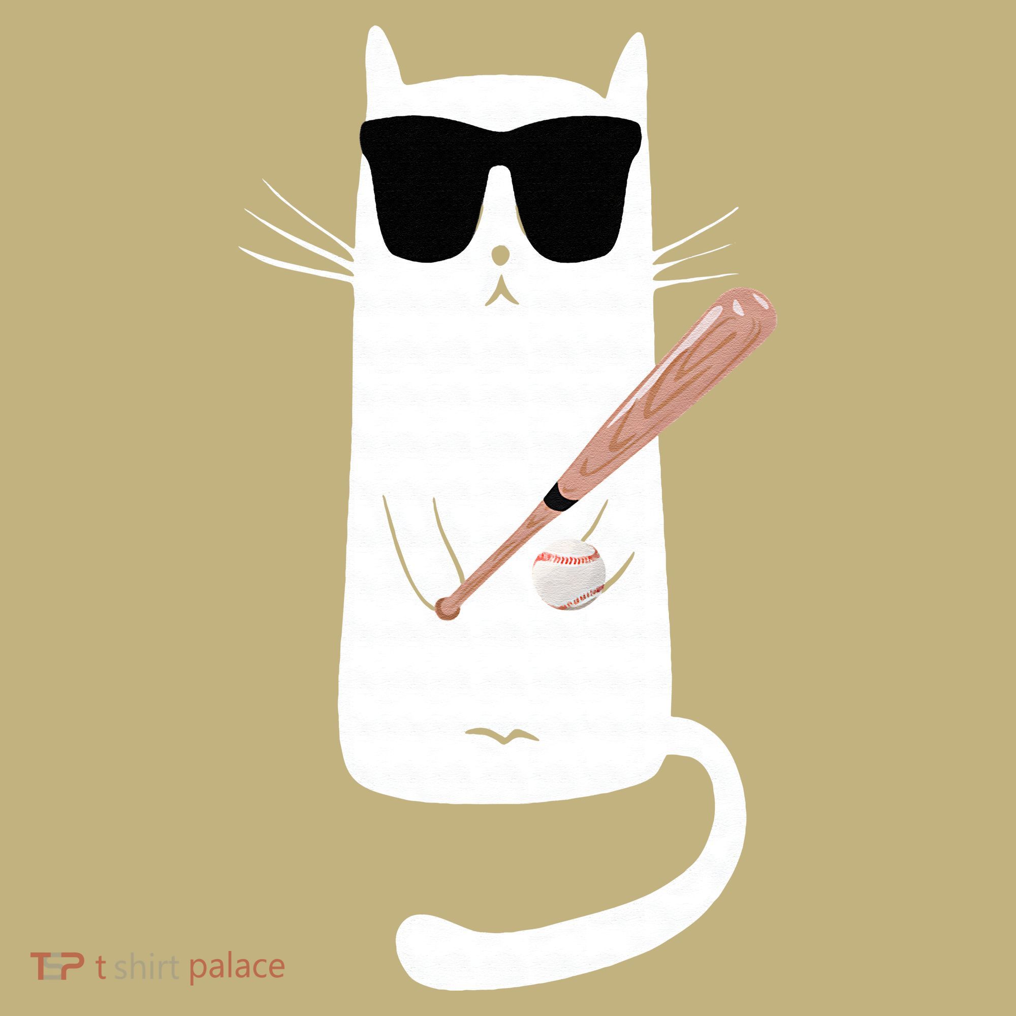 Funny Cat Wearing Sunglasses Playing Baseball Kids T-Shirt