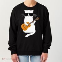 Funny Cat Wearing Sunglasses Playing Electric Guitar Women's Sweatshirt thumb 0