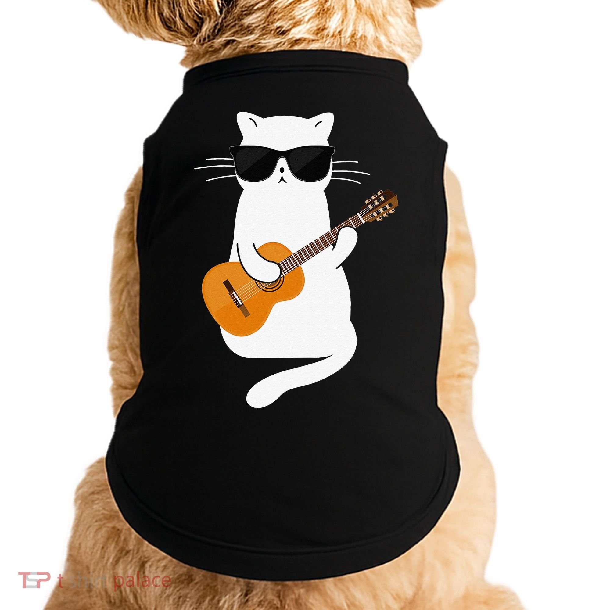 Funny Cat Wearing Sunglasses Playing Electric Guitar Doggie Tank