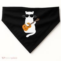 Funny Cat Wearing Sunglasses Playing Electric Guitar USA-Made Doggie Bandana thumb 0