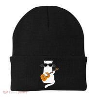 Funny Cat Wearing Sunglasses Playing Electric Guitar Beanie thumb 0