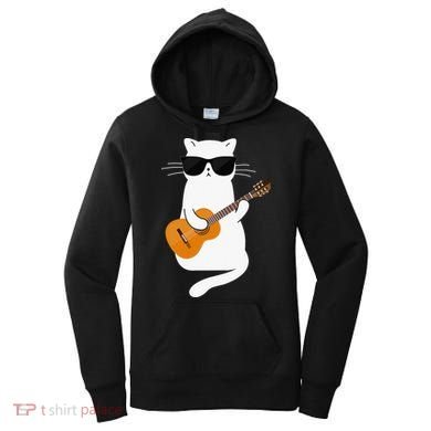 Funny Cat Wearing Sunglasses Playing Electric Guitar Women's Hoodie