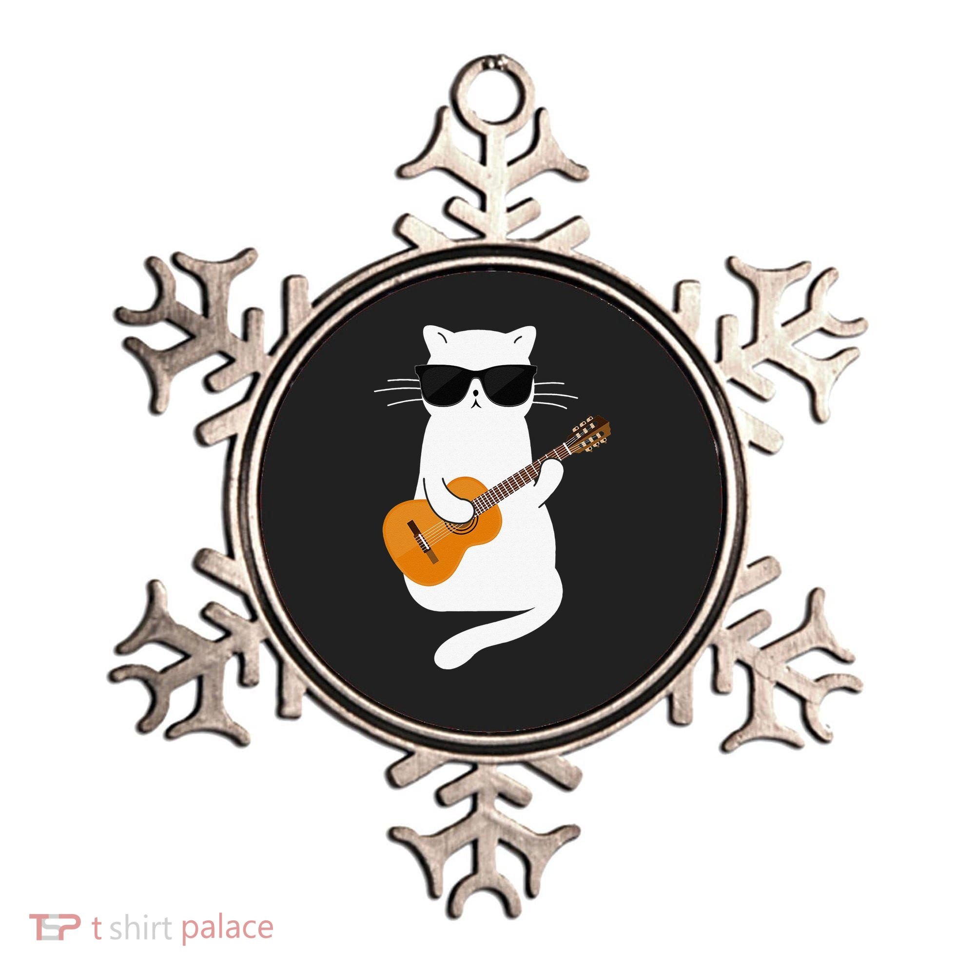 Funny Cat Wearing Sunglasses Playing Electric Guitar Ornament