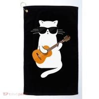 Funny Cat Wearing Sunglasses Playing Electric Guitar Golf Towel thumb 0