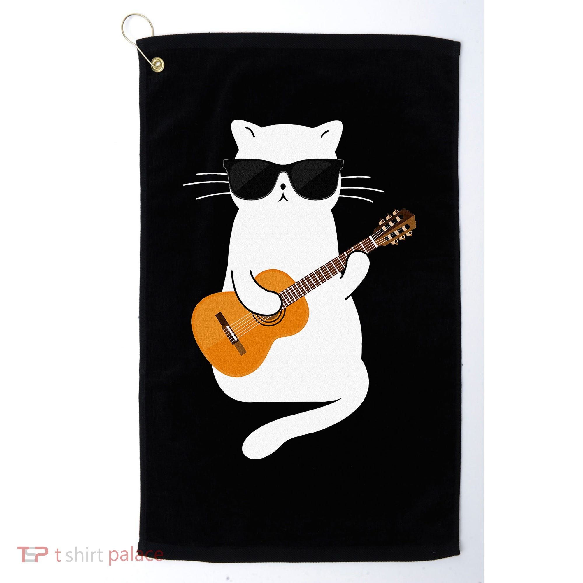 Funny Cat Wearing Sunglasses Playing Electric Guitar Golf Towel
