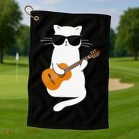 Funny Cat Wearing Sunglasses Playing Electric Guitar Golf Towel thumb 1