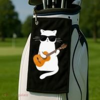 Funny Cat Wearing Sunglasses Playing Electric Guitar Golf Towel thumb 2