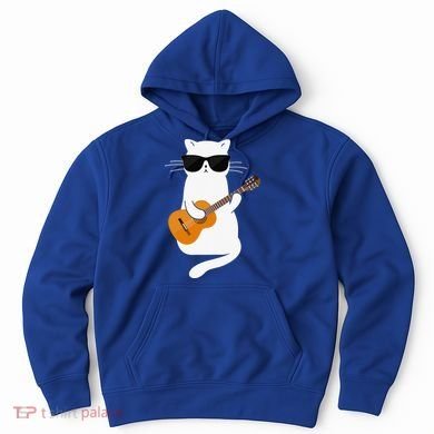 Funny Cat Wearing Sunglasses Playing Electric Guitar Hoodie