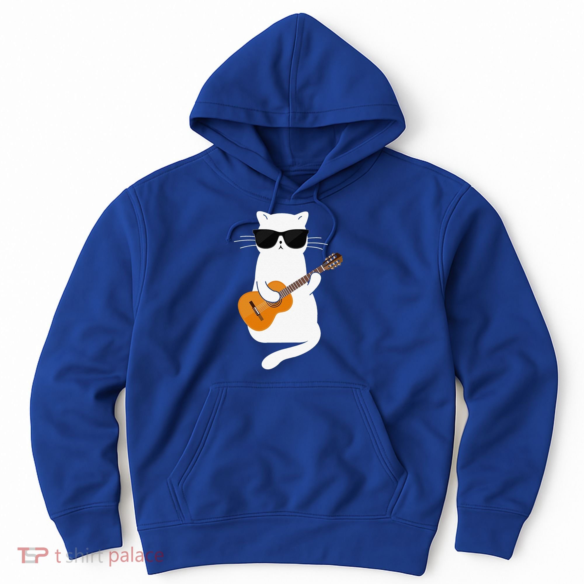 Funny Cat Wearing Sunglasses Playing Electric Guitar Hoodie