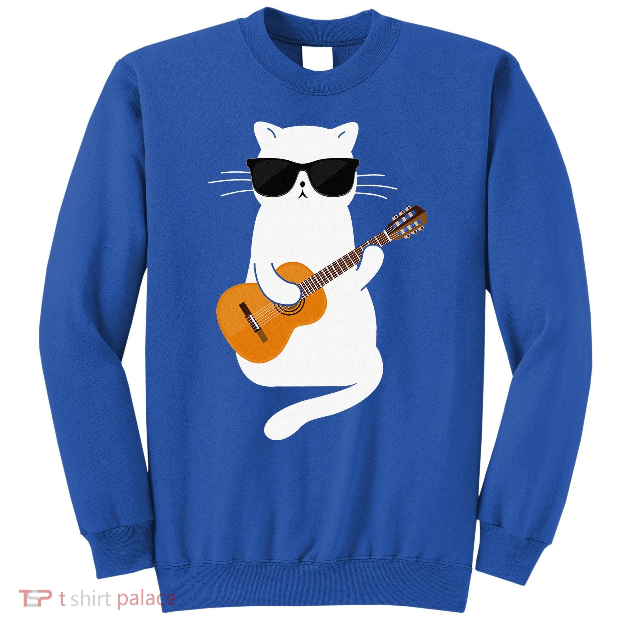 Funny Cat Wearing Sunglasses Playing Electric Guitar Sweatshirt