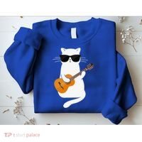 Funny Cat Wearing Sunglasses Playing Electric Guitar Sweatshirt thumb 2