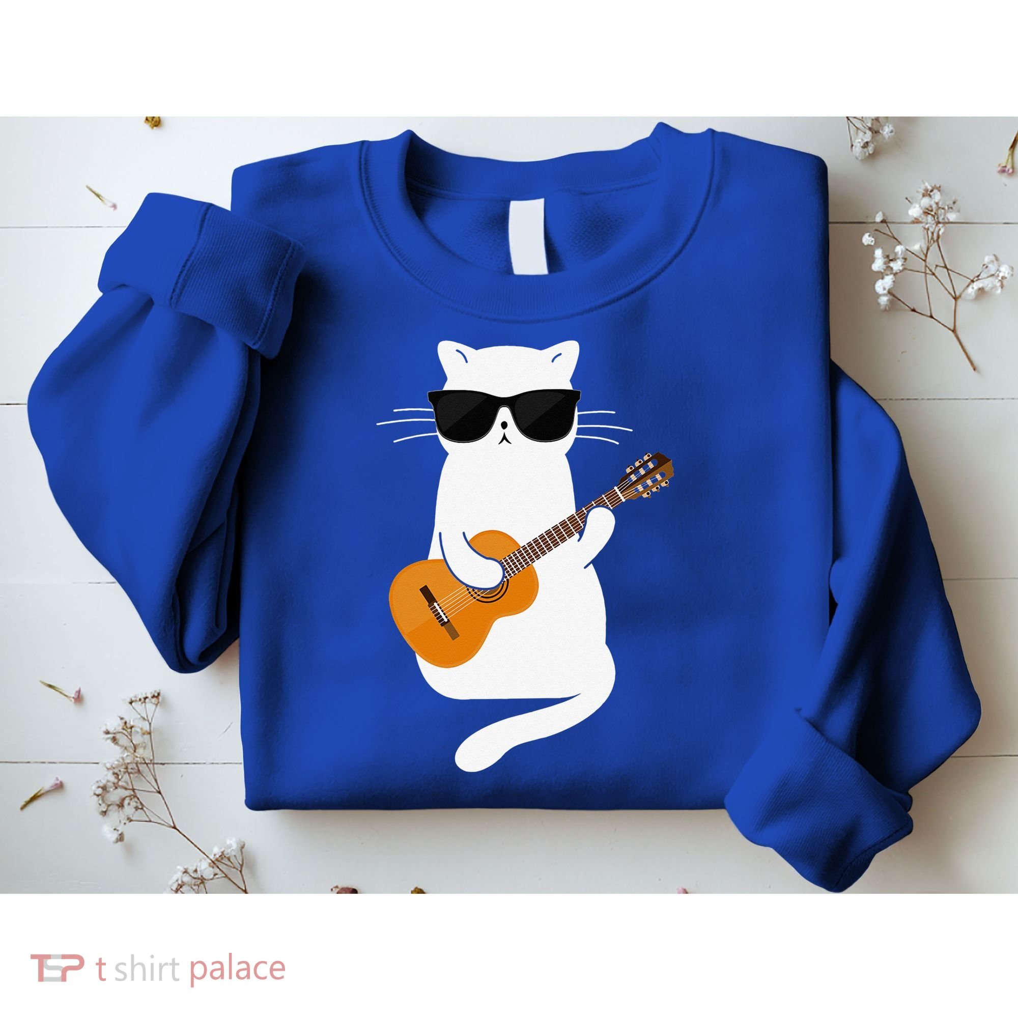 Funny Cat Wearing Sunglasses Playing Electric Guitar Sweatshirt