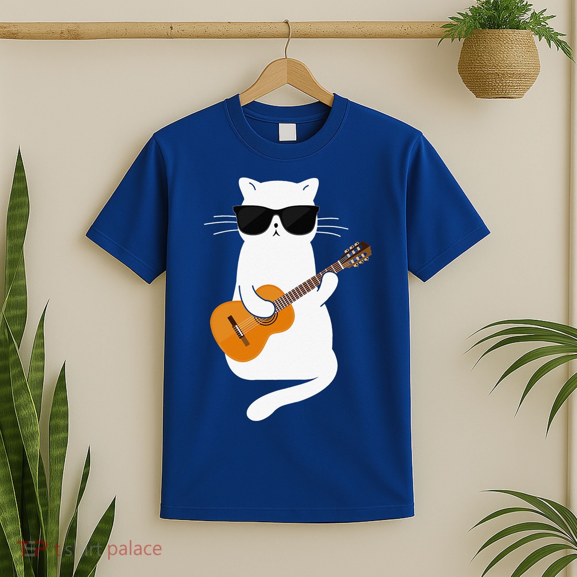 Funny Cat Wearing Sunglasses Playing Electric Guitar T-Shirt