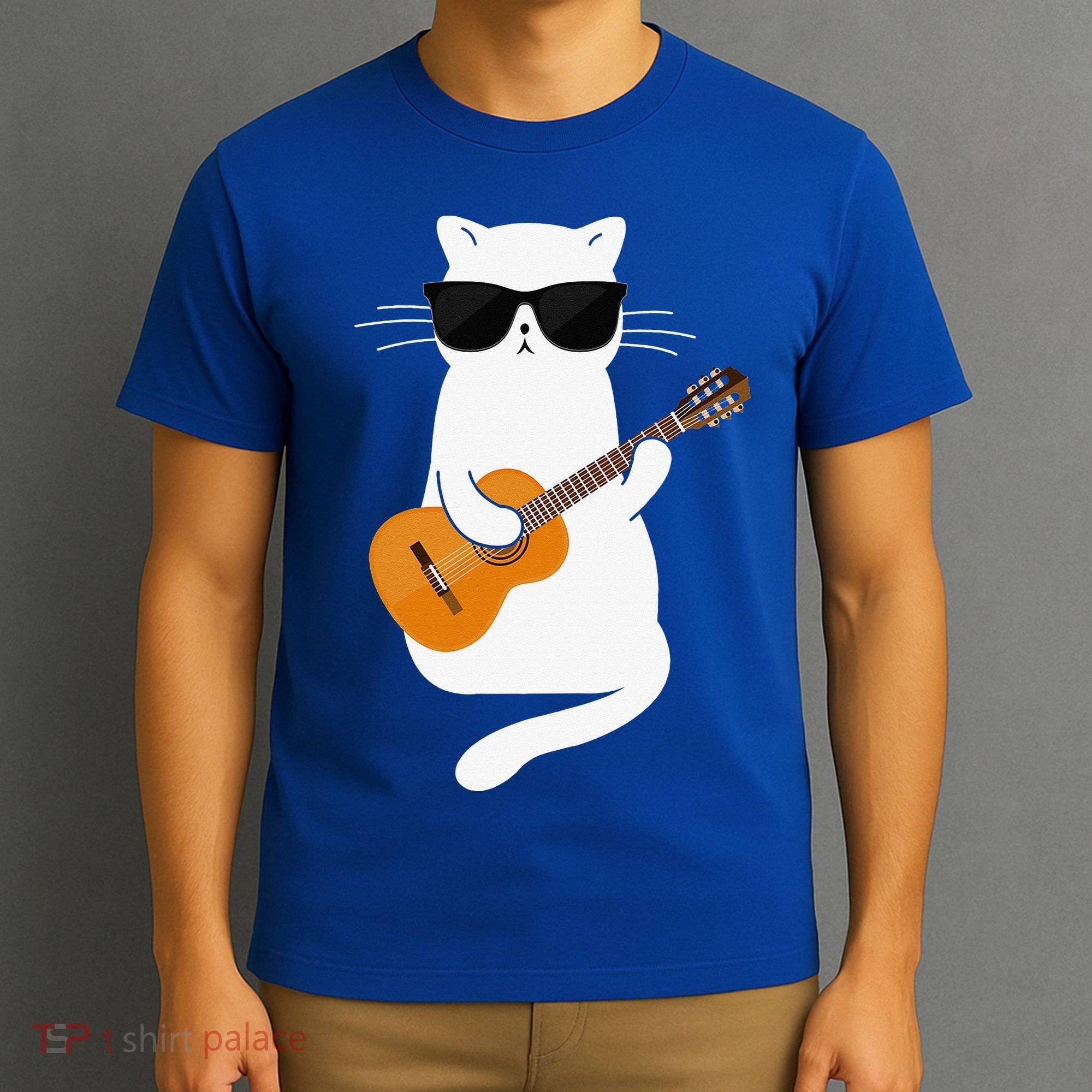 Funny Cat Wearing Sunglasses Playing Electric Guitar T-Shirt