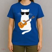 Funny Cat Wearing Sunglasses Playing Electric Guitar T-Shirt thumb 4