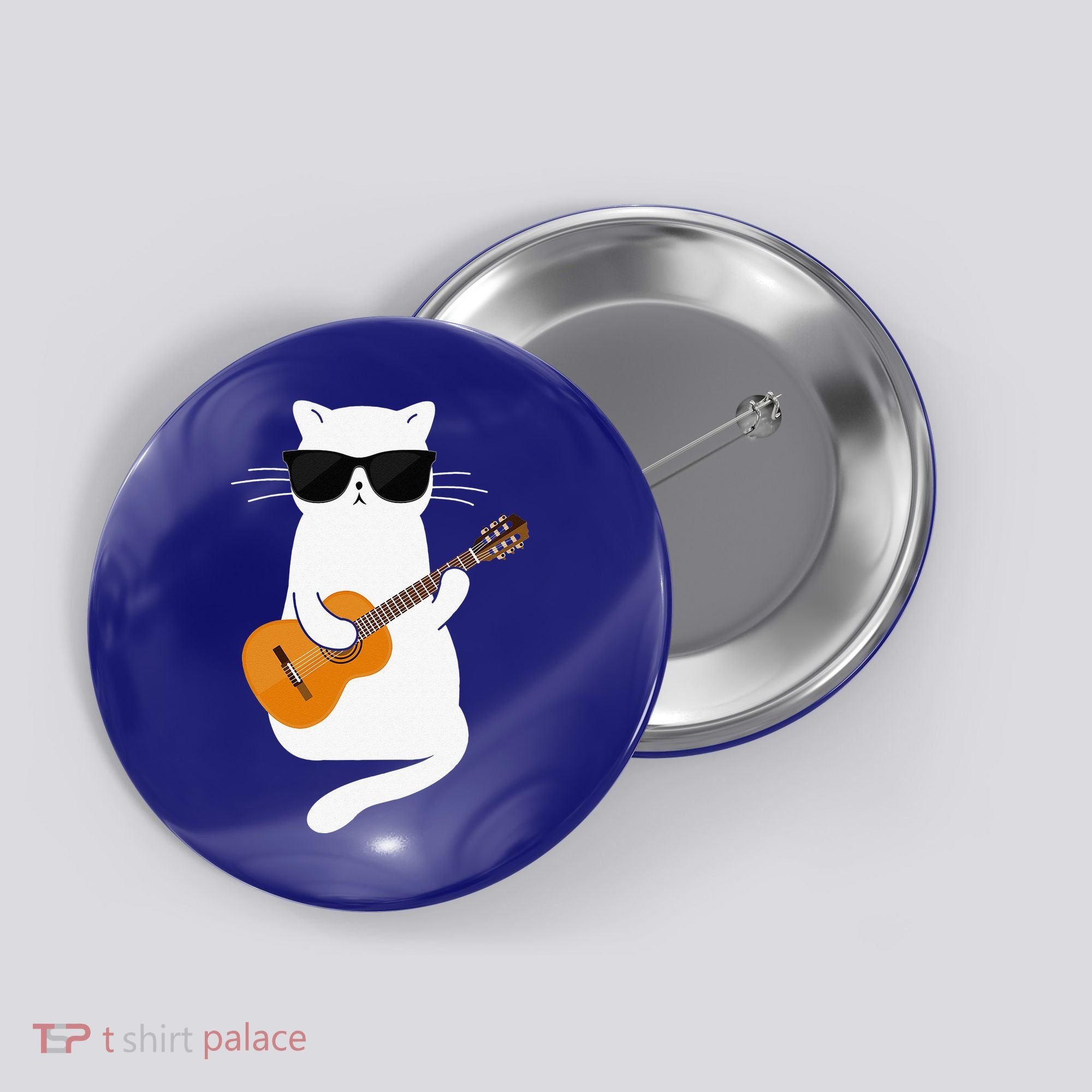 Funny Cat Wearing Sunglasses Playing Electric Guitar Button