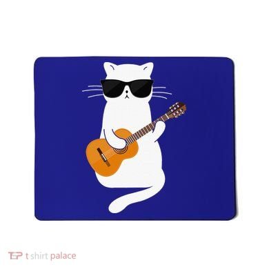 Funny Cat Wearing Sunglasses Playing Electric Guitar Mousepad