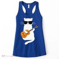 Funny Cat Wearing Sunglasses Playing Electric Guitar Women's Tank Top thumb 0