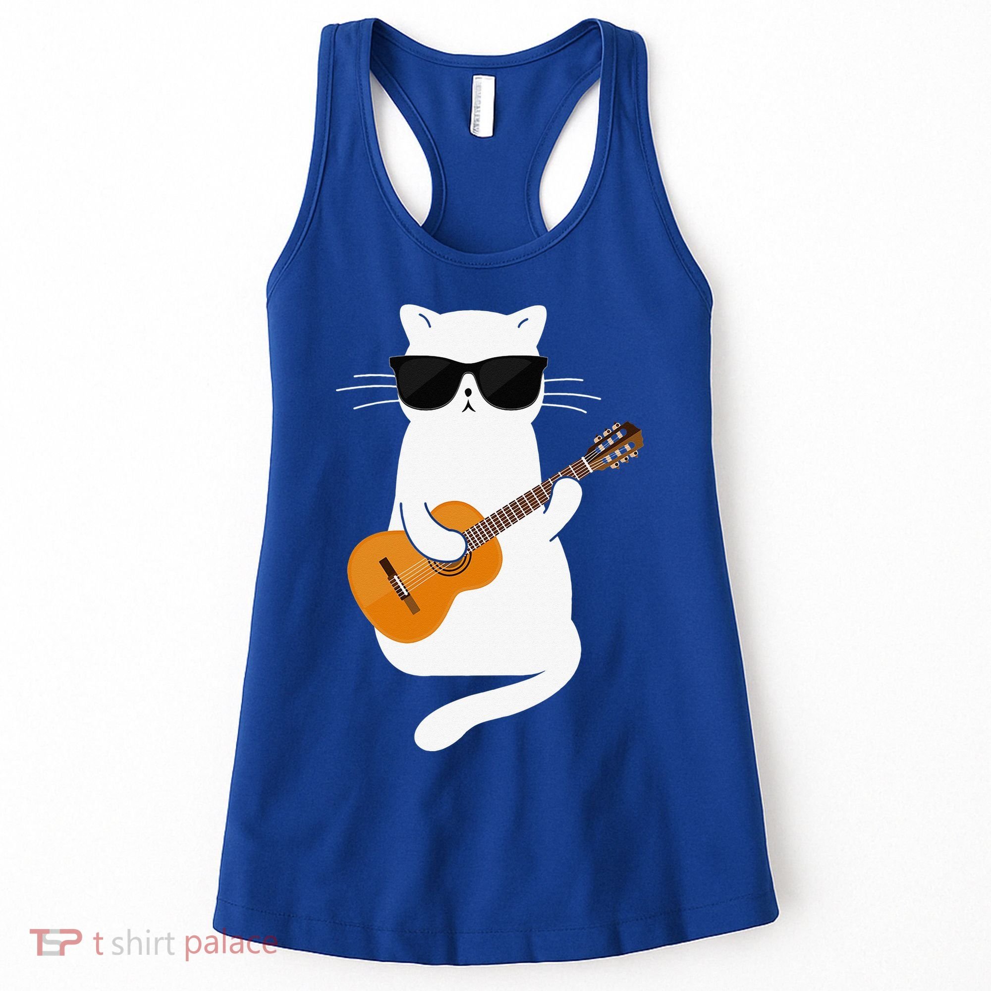 Funny Cat Wearing Sunglasses Playing Electric Guitar Women's Tank Top
