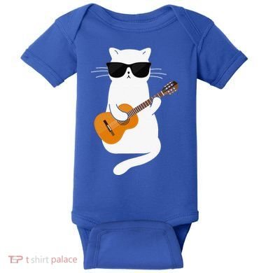 Funny Cat Wearing Sunglasses Playing Electric Guitar Baby Bodysuit