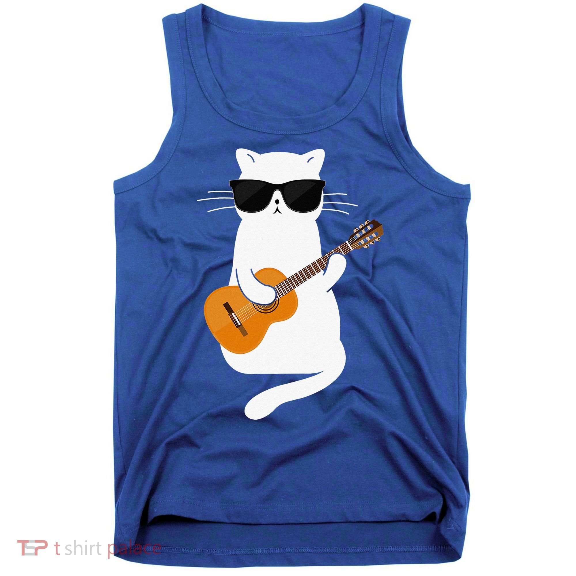 Funny Cat Wearing Sunglasses Playing Electric Guitar Tank Top