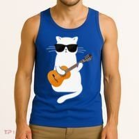 Funny Cat Wearing Sunglasses Playing Electric Guitar Tank Top thumb 3