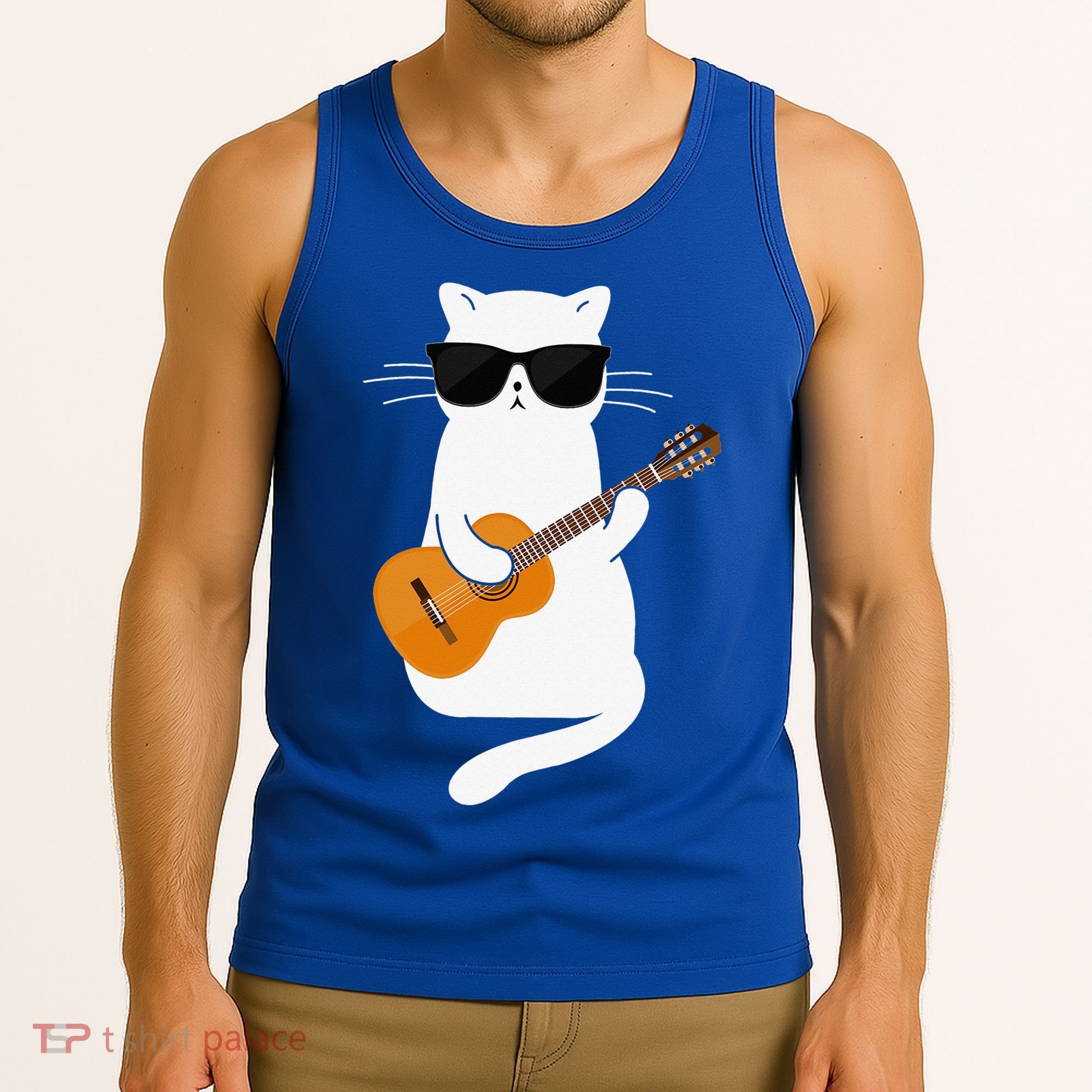 Funny Cat Wearing Sunglasses Playing Electric Guitar Tank Top