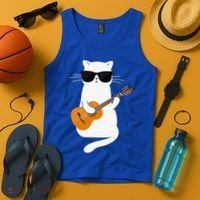 Funny Cat Wearing Sunglasses Playing Electric Guitar Tank Top thumb 4