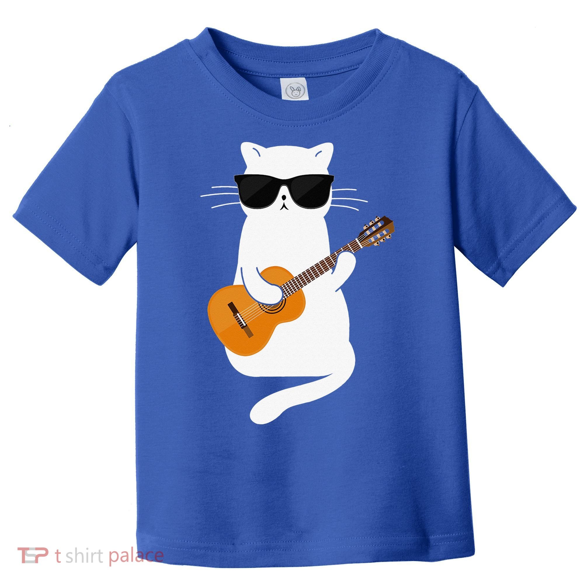 Funny Cat Wearing Sunglasses Playing Electric Guitar Toddler T-Shirt