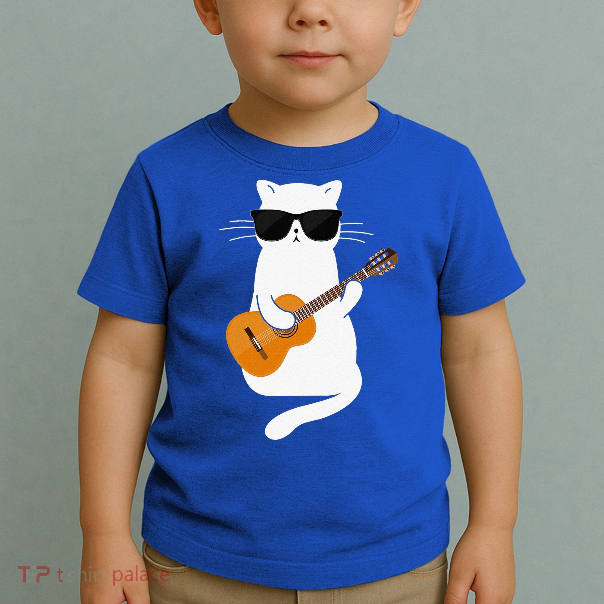 Funny Cat Wearing Sunglasses Playing Electric Guitar Toddler T-Shirt