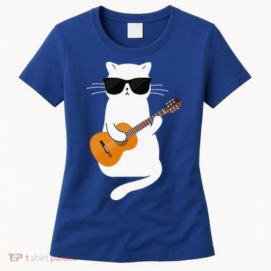 Funny Cat Wearing Sunglasses Playing Electric Guitar Women's T-Shirt
