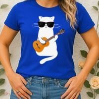 Funny Cat Wearing Sunglasses Playing Electric Guitar Women's T-Shirt thumb 2