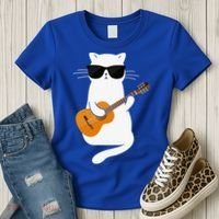 Funny Cat Wearing Sunglasses Playing Electric Guitar Women's T-Shirt thumb 3