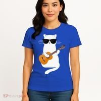 Funny Cat Wearing Sunglasses Playing Electric Guitar Women's T-Shirt thumb 4
