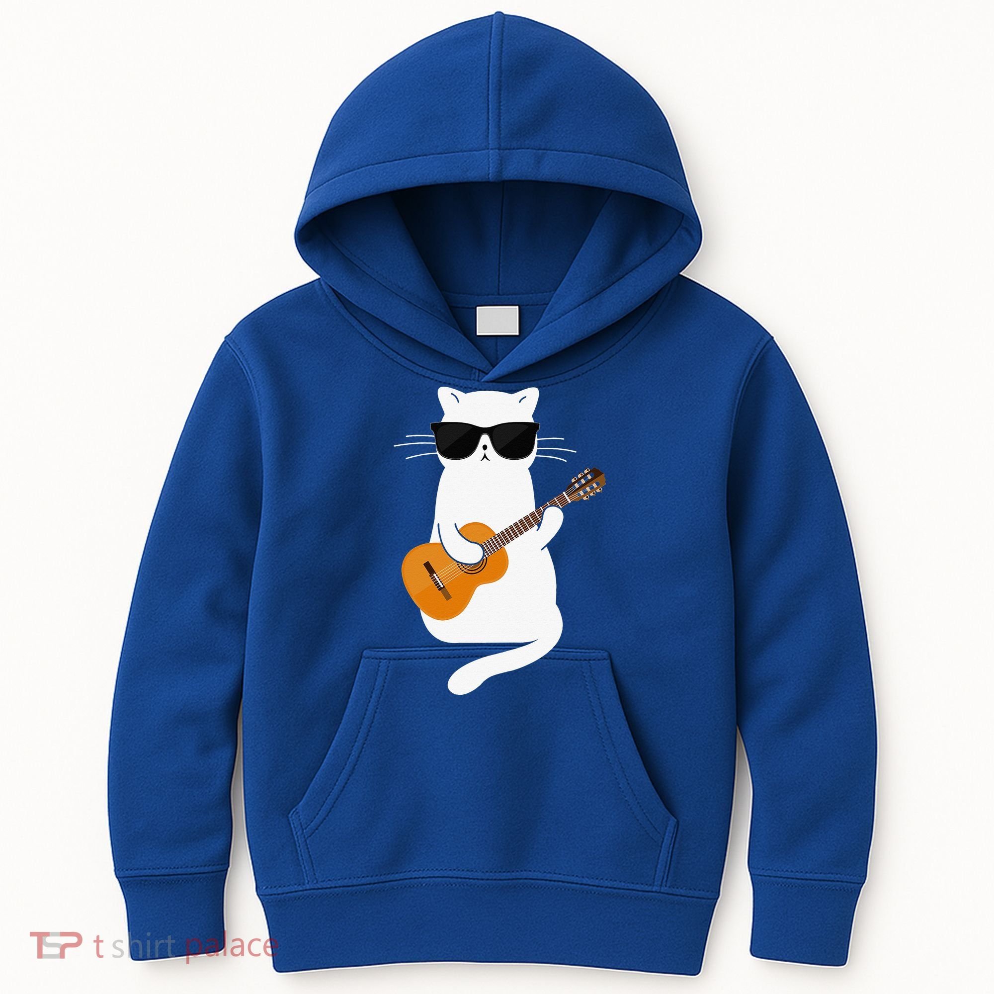 Funny Cat Wearing Sunglasses Playing Electric Guitar Kids Hoodie