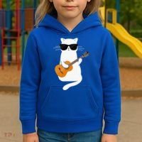 Funny Cat Wearing Sunglasses Playing Electric Guitar Kids Hoodie thumb 3