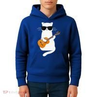 Funny Cat Wearing Sunglasses Playing Electric Guitar Kids Hoodie thumb 4