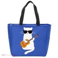 Funny Cat Wearing Sunglasses Playing Electric Guitar Tote Bag thumb 0