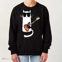 Funny Cat Wearing Sunglasses Playing Bass Guitar Women's Sweatshirt thumb 0