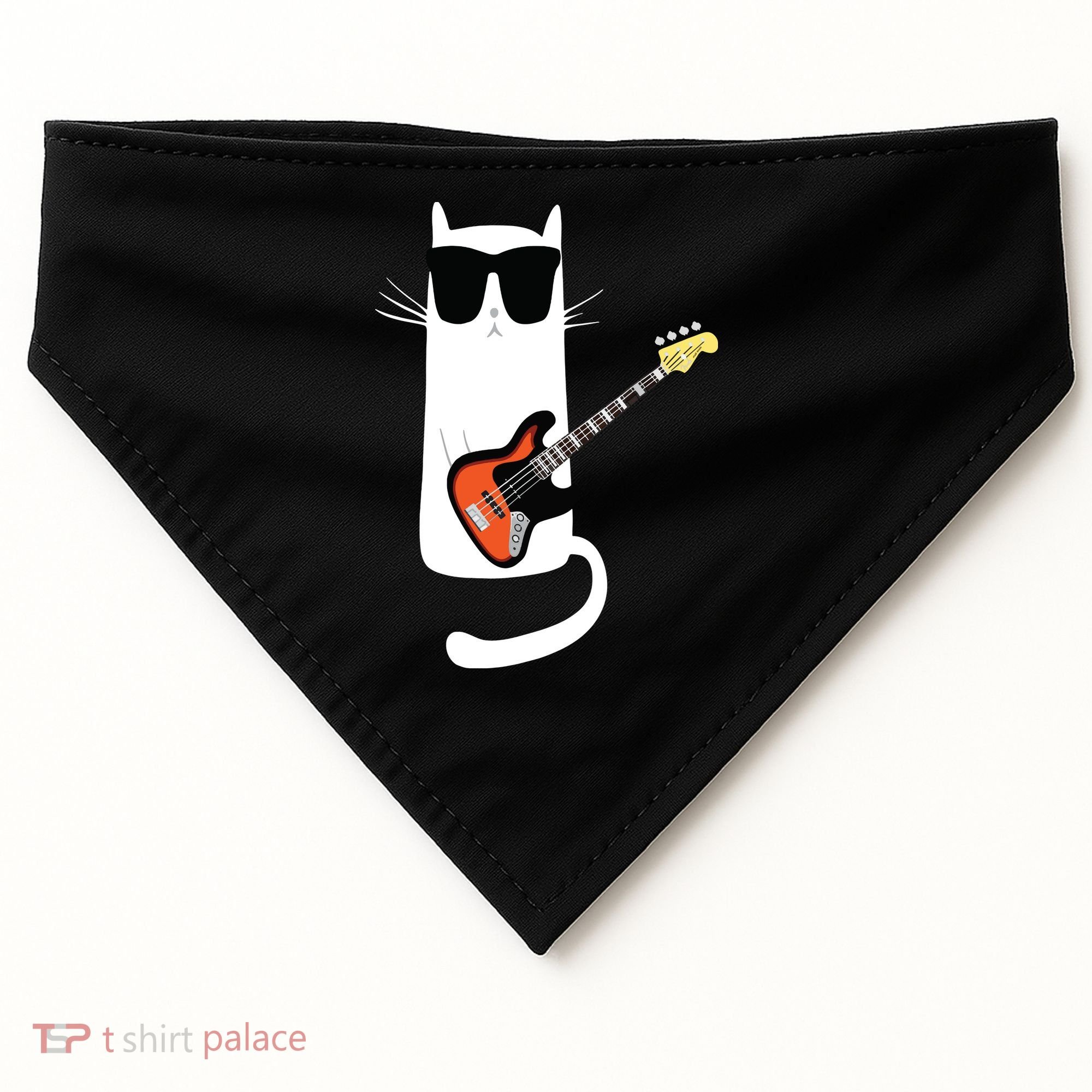 Funny Cat Wearing Sunglasses Playing Bass Guitar USA-Made Doggie Bandana