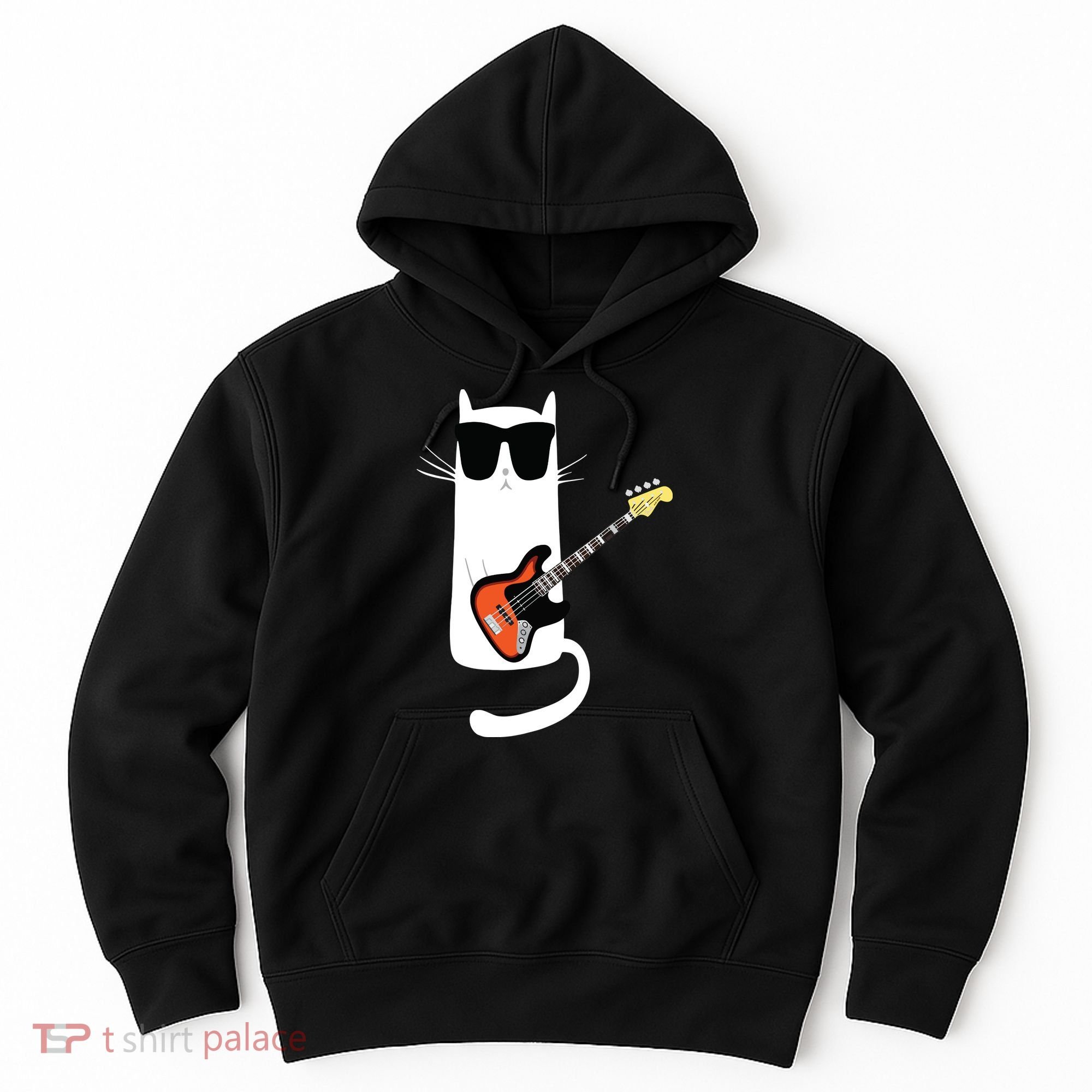 Funny Cat Wearing Sunglasses Playing Bass Guitar Hoodie