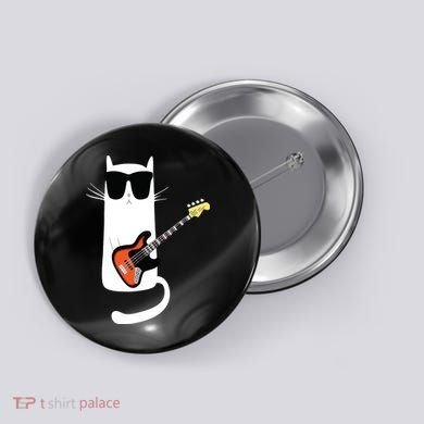 Funny Cat Wearing Sunglasses Playing Bass Guitar Button