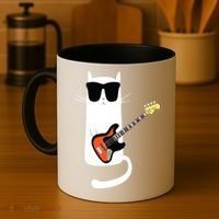 Funny Cat Wearing Sunglasses Playing Bass Guitar Coffee Mug thumb 4