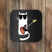 Funny Cat Wearing Sunglasses Playing Bass Guitar Coaster thumb 0