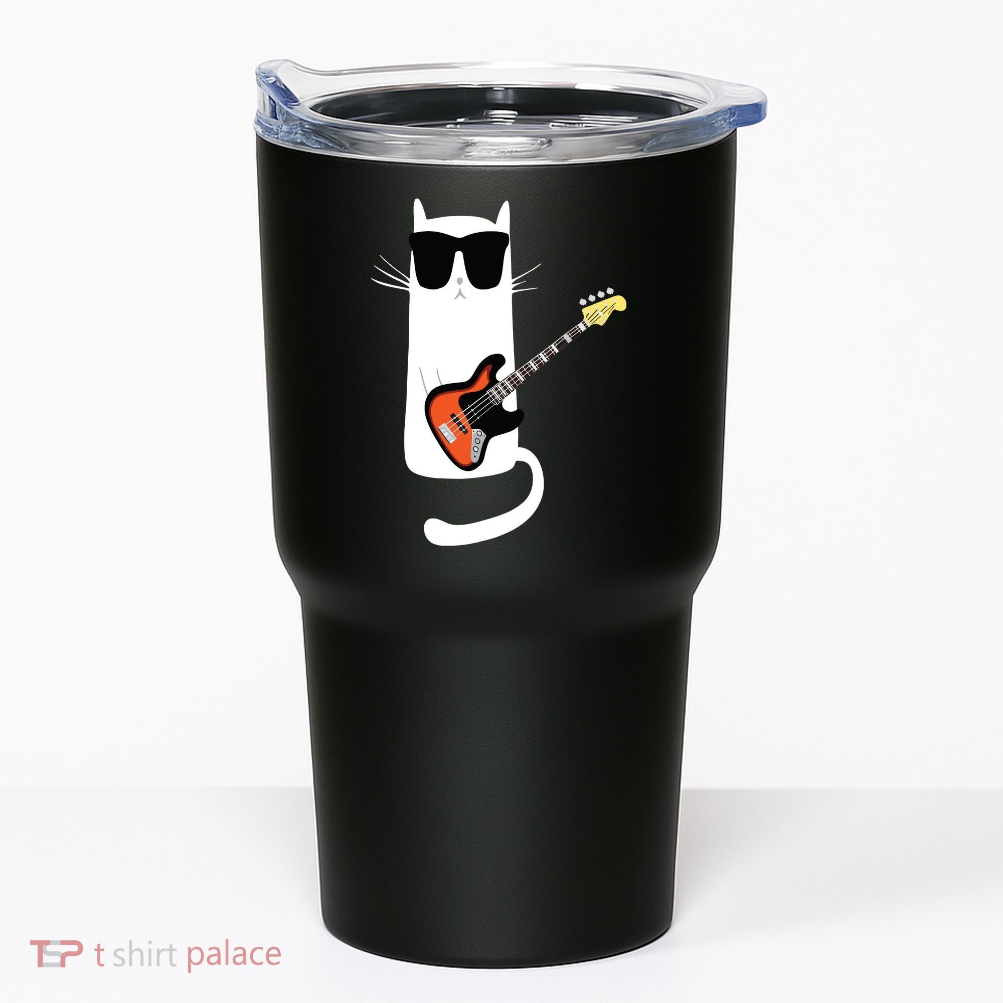 Funny Cat Wearing Sunglasses Playing Bass Guitar Tumbler