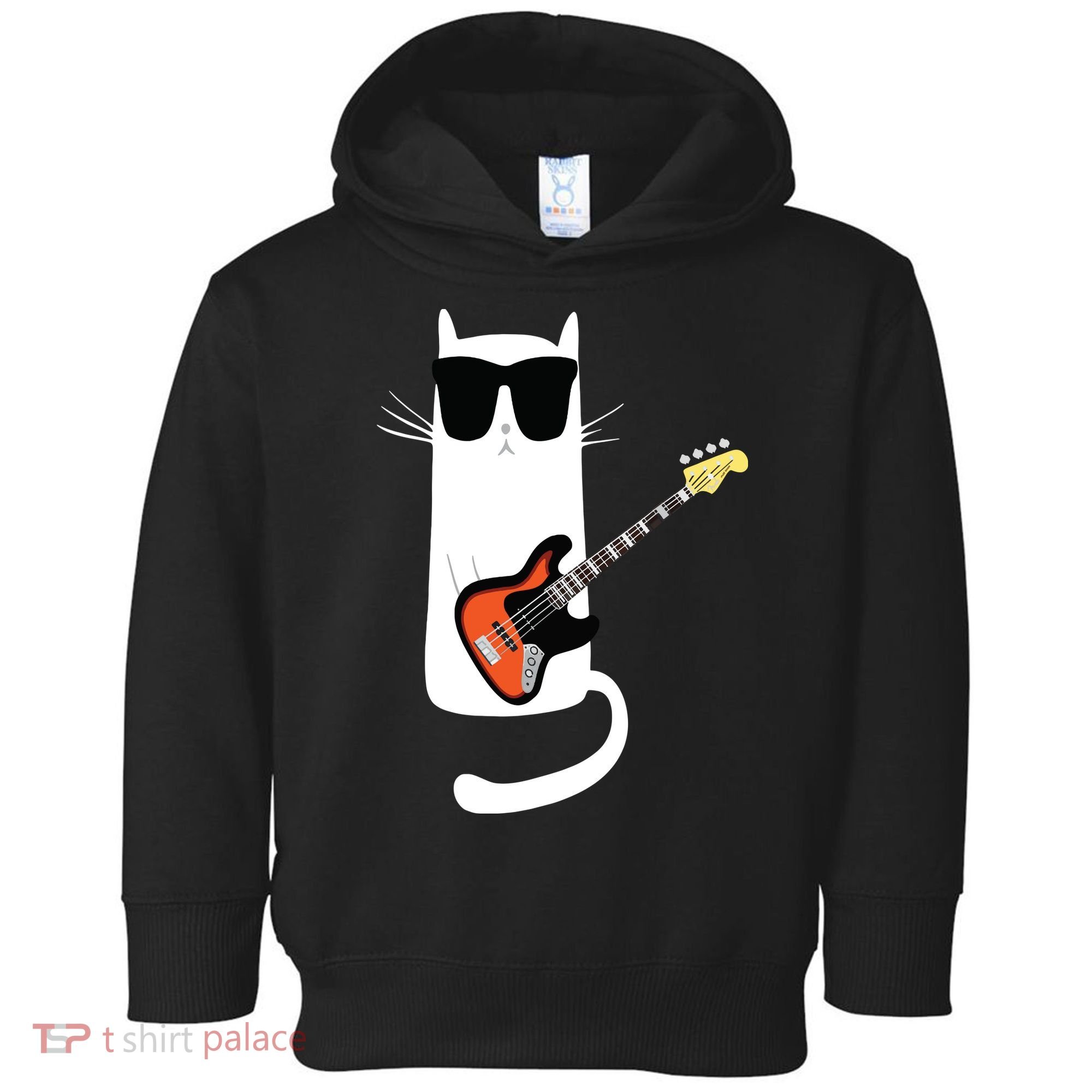 Funny Cat Wearing Sunglasses Playing Bass Guitar Toddler Hoodie